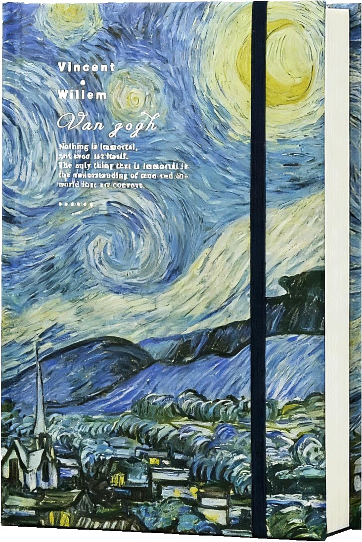 ipoul Art Journal, Sketch book, Blank Notebook, 130gsm, Thick Paper Sketchbook, A5, Hardcover Drawing Notebook, Blank Page Journal, Lay Flat, Unlined, Van Gogh Starry Night, Sketch Books for Adults