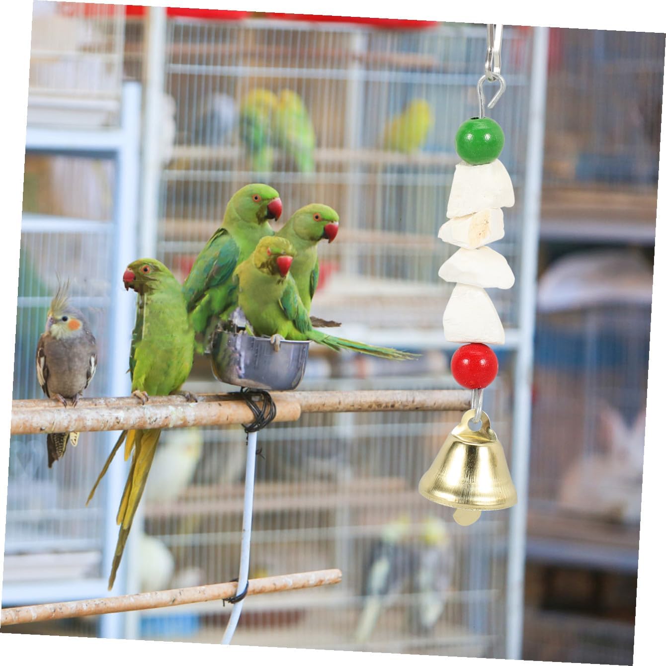 Parrot Cage Bite Toy Hook, Wooden Beads String, 2pcs Cuttlebone image 3