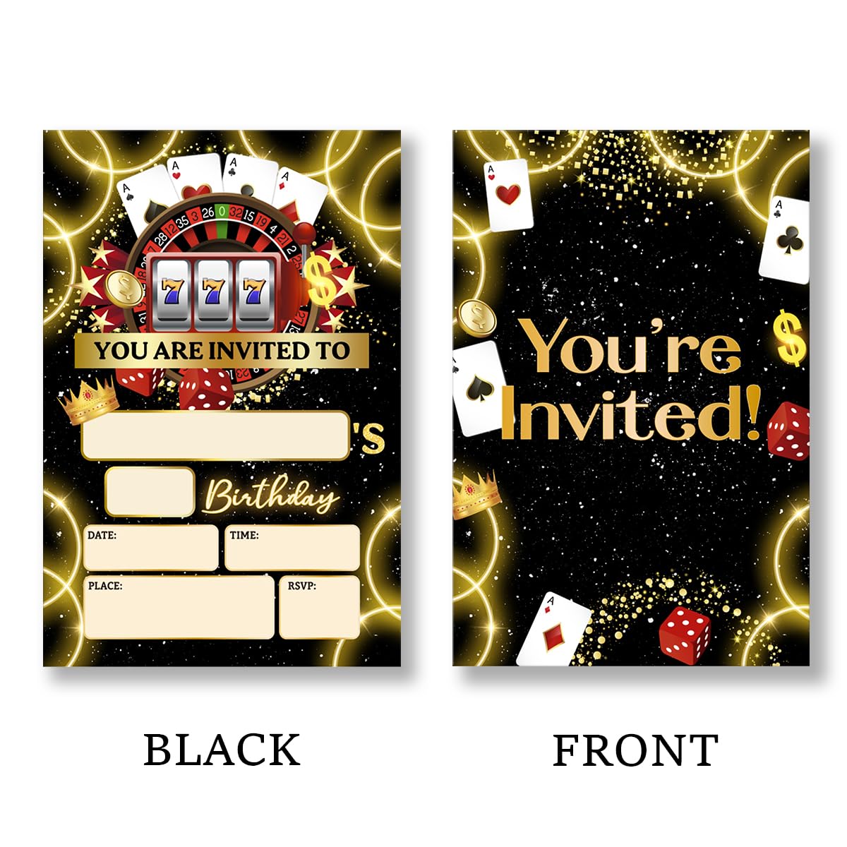 QZJ Casino Birthday Party Invitations Supplies with Envelopes Set of 20 Birthday Invites for Women Men Fill in Blank, Double Sided