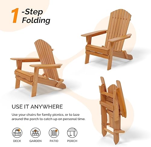 Miniatura 6 de VINGLI Juego de 2 sillas plegables Adirondack de madera, sillas Adirondack para exteriores, sillas plegables para fogata para patio, barbacoa,