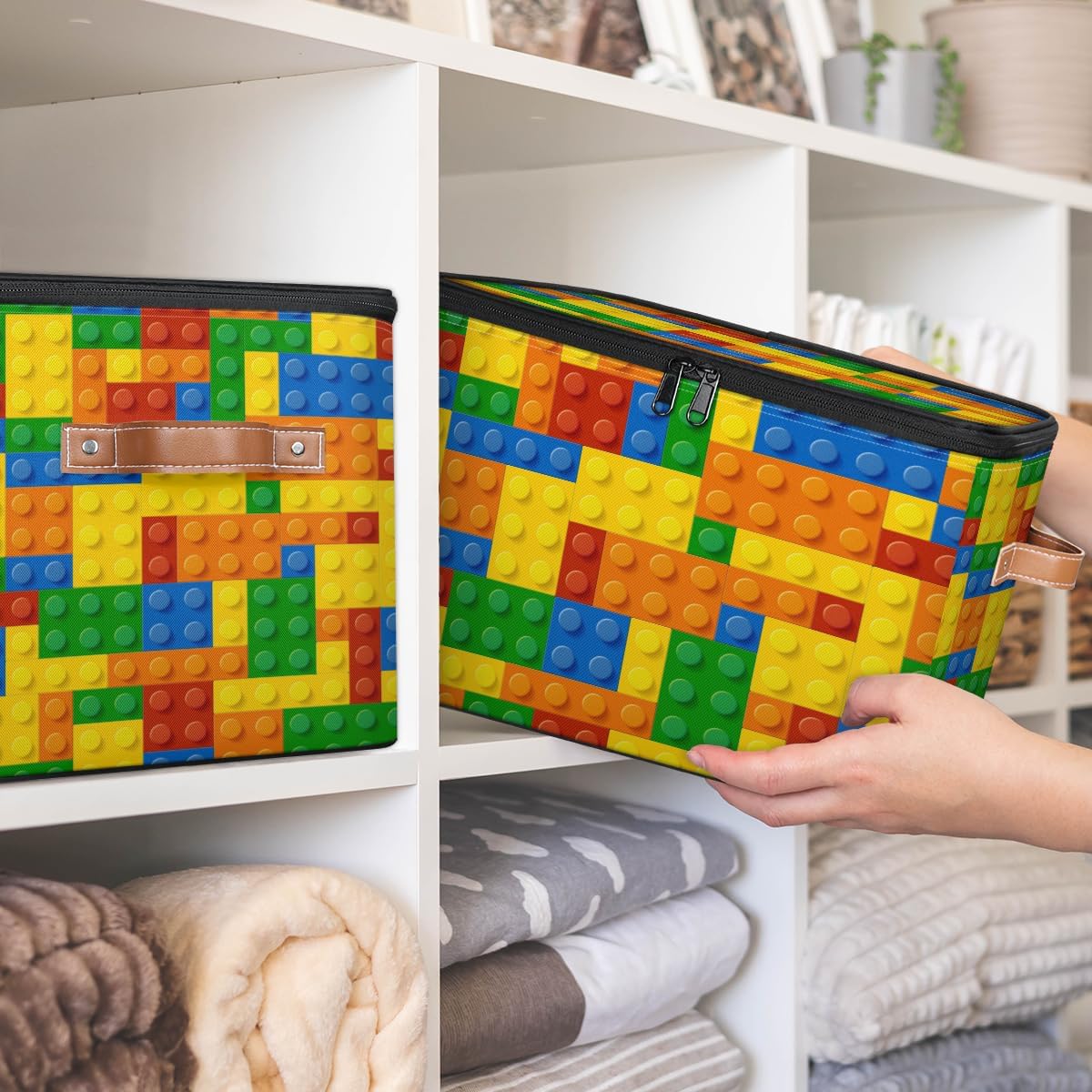 Colorful Bricks Storage Baskets,Cubes Empty Gift Basket Foldable Storage Box Bin,Waterproof Open Shelf Basket Organizer for Kid Clothes Toy Bedroom Nursery Home Decorative