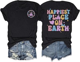 Magic Kingdom Shirt for Women Happiest Place ON Earth Cute Graphic Tshirt Magical Castle Tees Holiday Vacation Tops