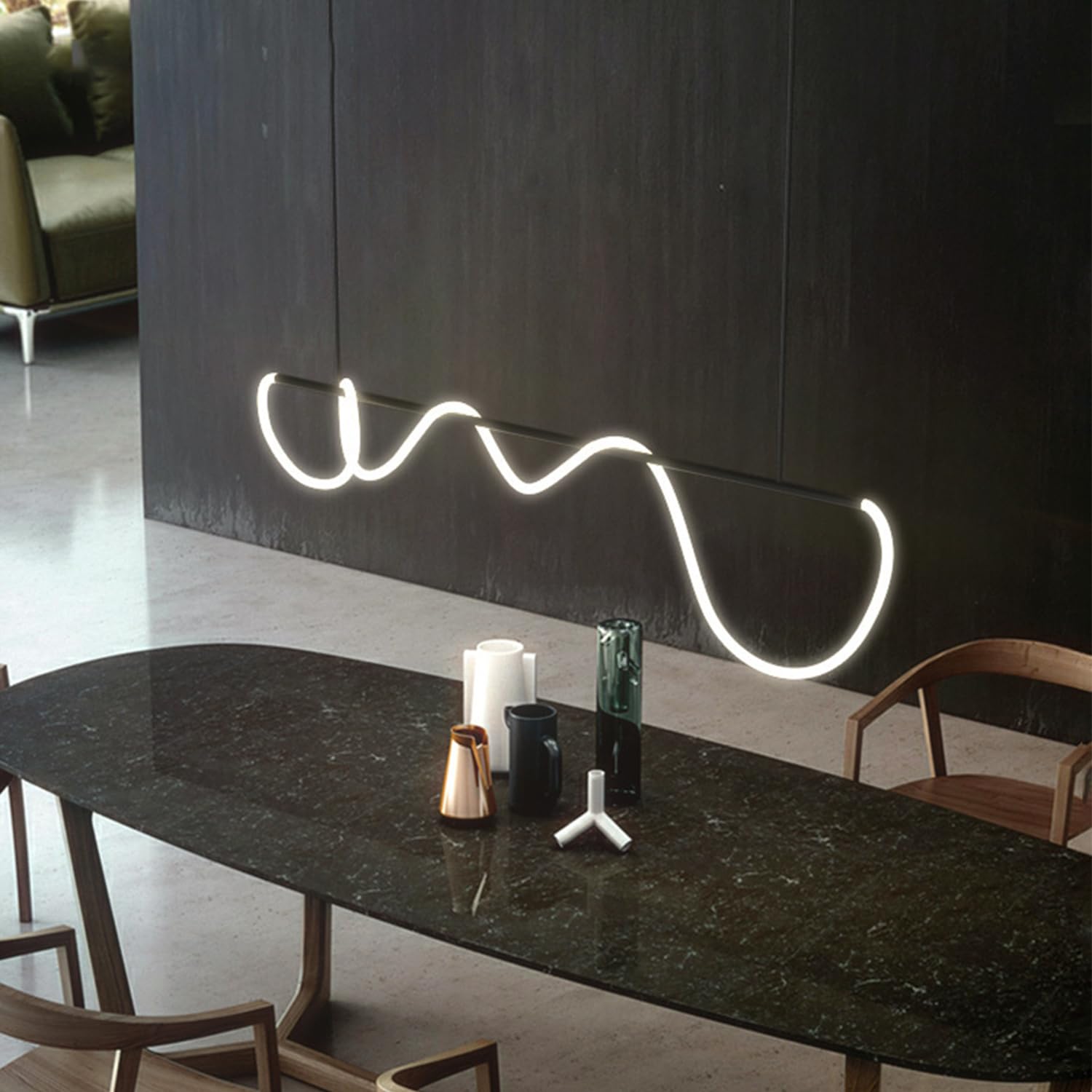 LED Pendant Lamp Dimmable With Remote Control - Linear Design Modern Creative Chandelier for Dining Table, Kitchen, Living Room (Black, L80cm)