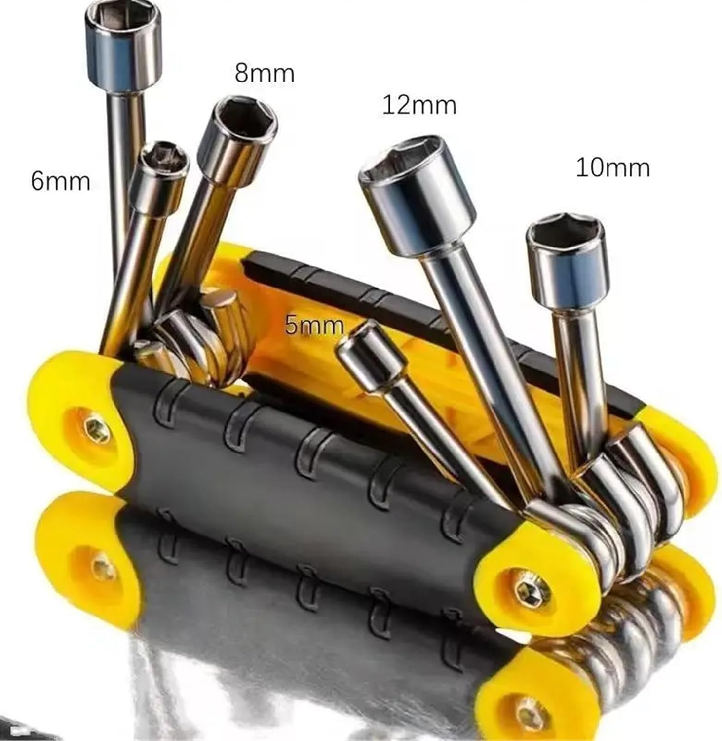 1pc 6-in-1 Portable Socket Wrench 6-12mm Foldable Hex Key Set Multi-Tool for Bike Car Repair Universal Compact Tool Kit
