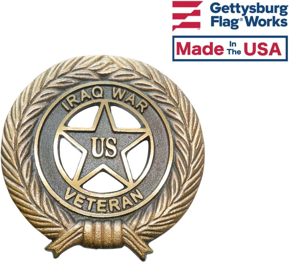 Iraq War Veteran Bronze Grave Marker - Cemetery Memorial Flag Holder, Veteran Plaque, Proudly Made in USA