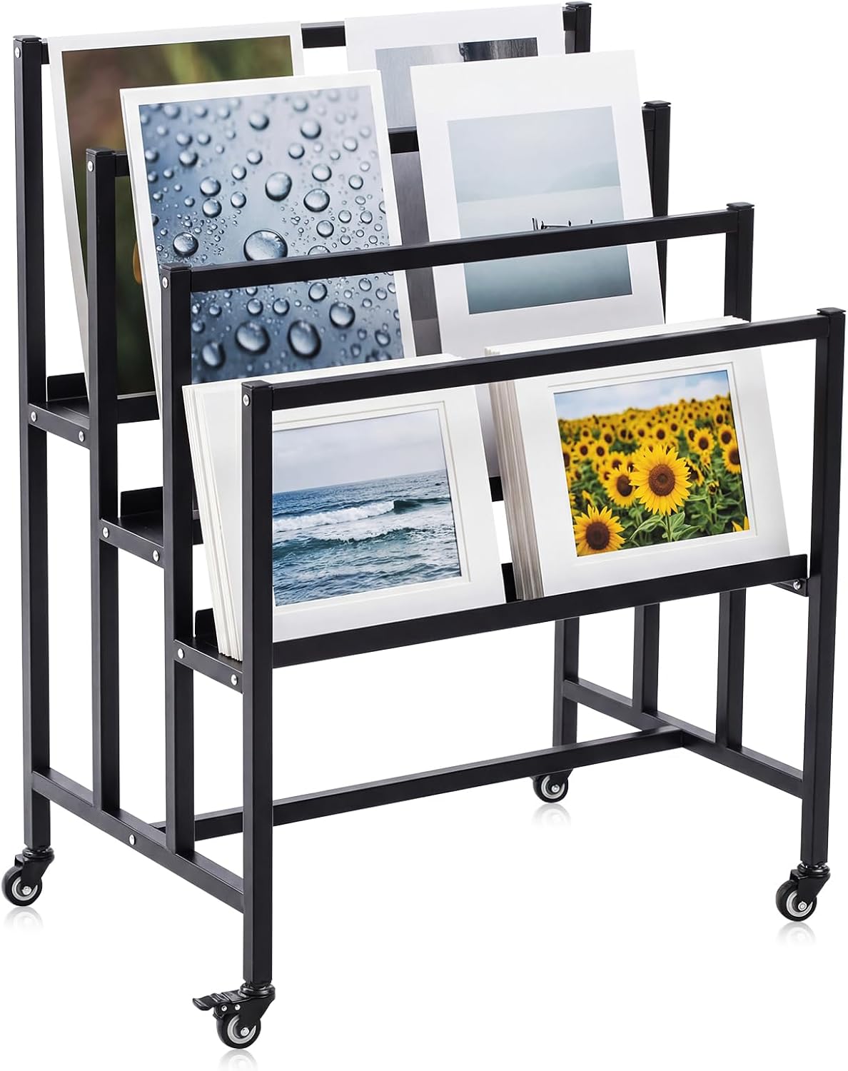 Zonon Large Art Storage Rack with Wheels Three Tiered Metal Paint Drying Display Rack Art Supply Storage Cart Organizer for Canvas Prints Posters Shows Studios Artworks Galleries