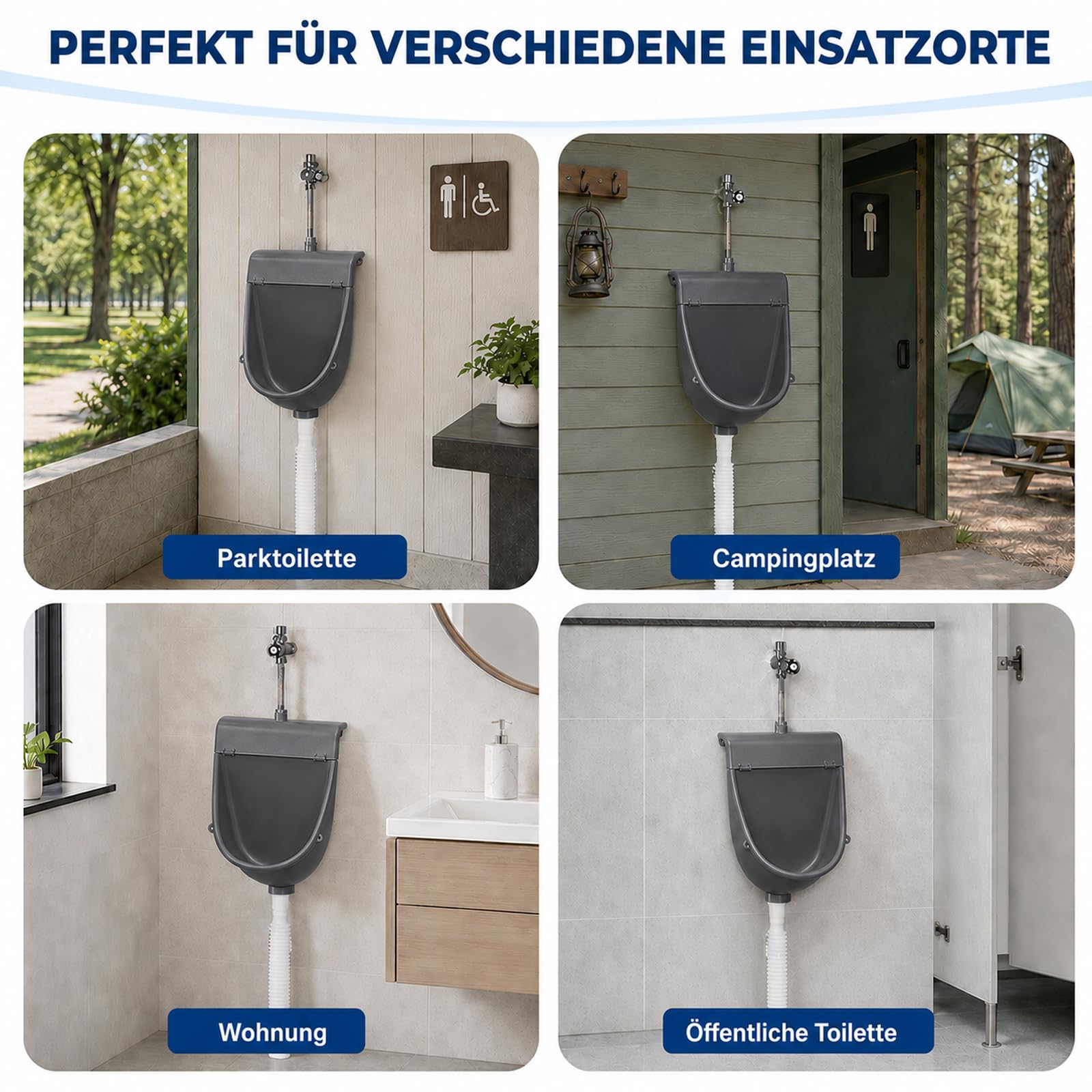 Pisuar z pokrywką, bezwodny pisuar ścienny dla mężczyzn, bez wiercenia, odporne na zachlapanie wodą z tworzywa sztucznego, z zaworem spłukującym i wężem odpływowym, neutralny zapach, pisuar do