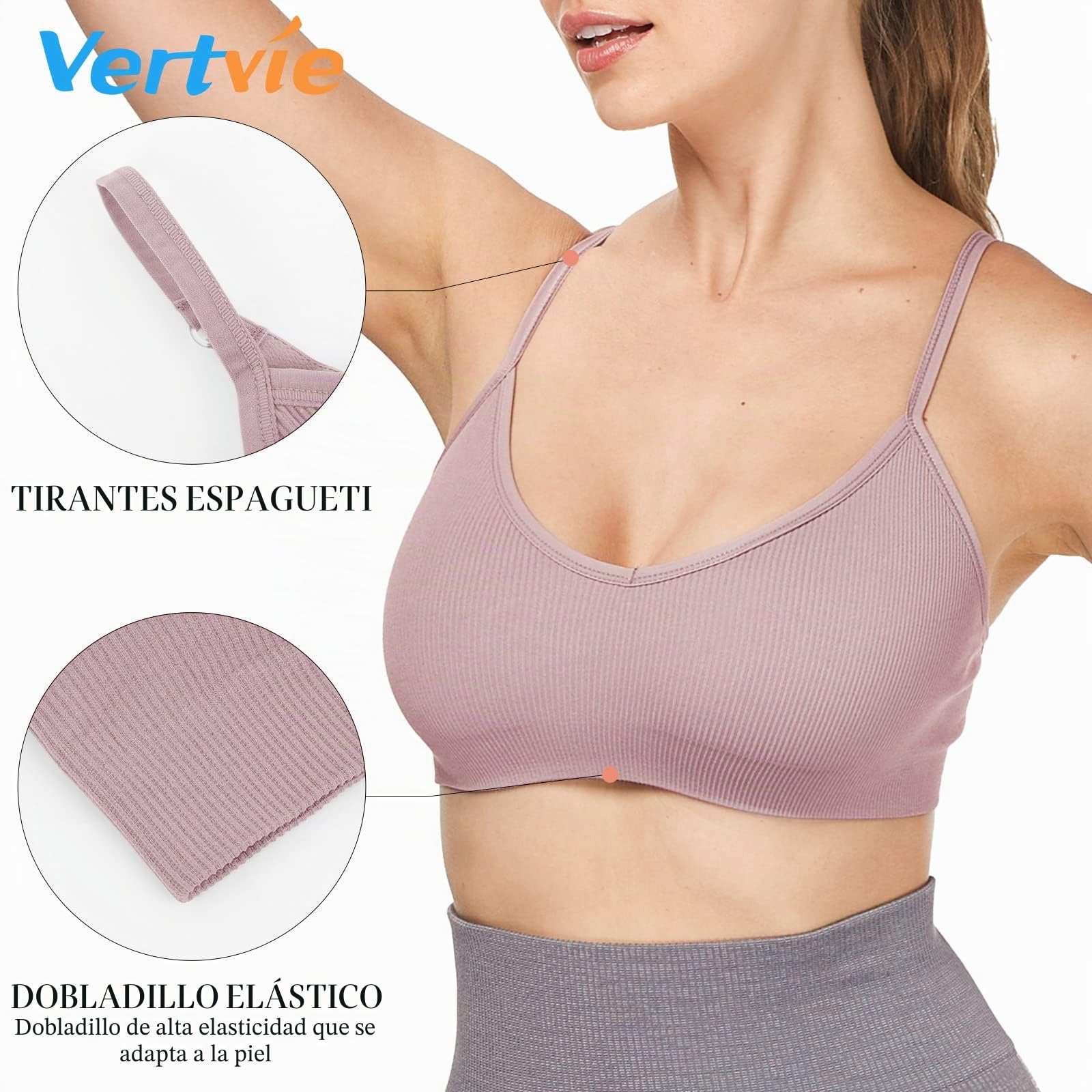 Vertvie Conjunto básico de Sujetador Deportivo para Mujer, 2/3/4, sin Aros, Acolchado, con Sujetador de Espaguetis
