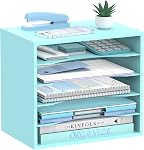 5-Tier Wood Desk Organizer, Paper Sorter for Desktop with Adjustable Storage Shelves, Desktop Mail Holder for Office Home Classroom, White