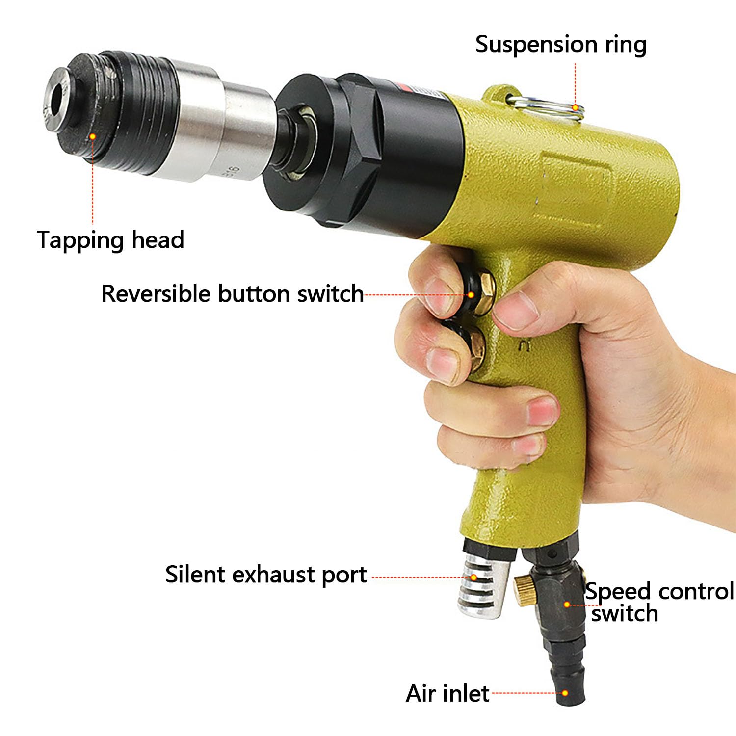 Máquina Roscadora Neumática, Máquina Roscadora Neumática Con Cabezal Autoblocante Y 6 Mandriles M3-M12 Y Interruptor De Inversión, Velocidad De 500 RPM Para Roscar Acero, Cobre, Hierro, Aluminio