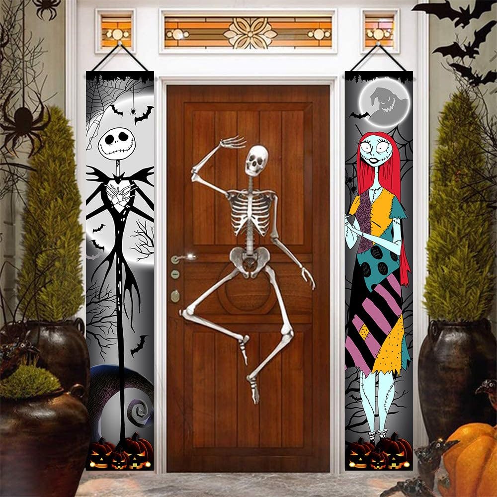 ILMFMY Halloween Türbanner 180x90cm - Gruselige Hexe Mit Skelett Für Outdoor