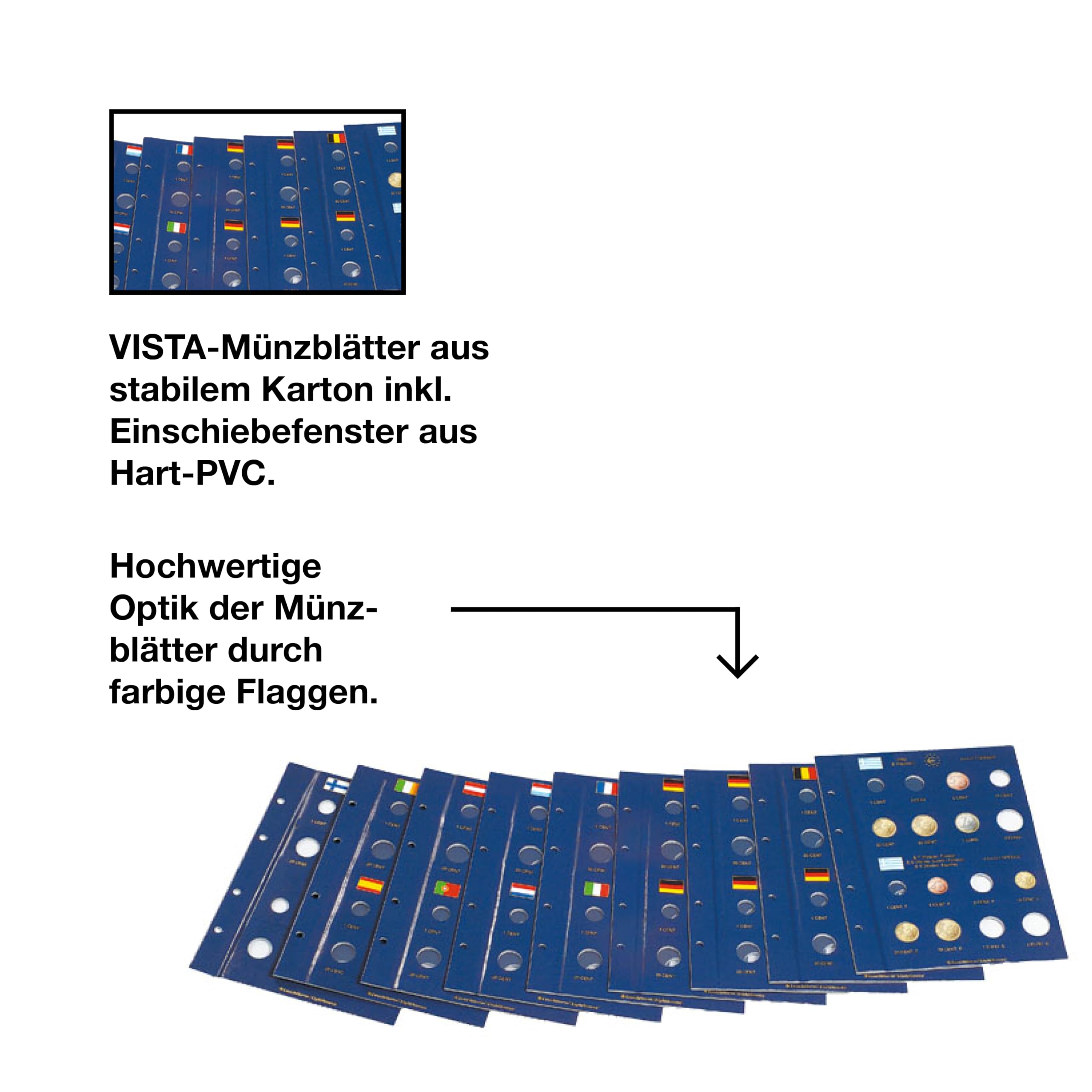 Leuchtturm 372278 Vista Münzalbum Euro-Jahrgang 2025 - mit Schutzkassette, Kunstledereinband, Münzblätter - Blau