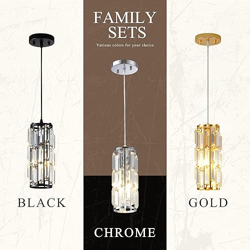 Miniatura 9 de XLHYTF Luces colgantes para isla de cocina, 1 luz, modernas lámparas colgantes doradas, mini candelabro de cristal, luces colgantes ajustables para