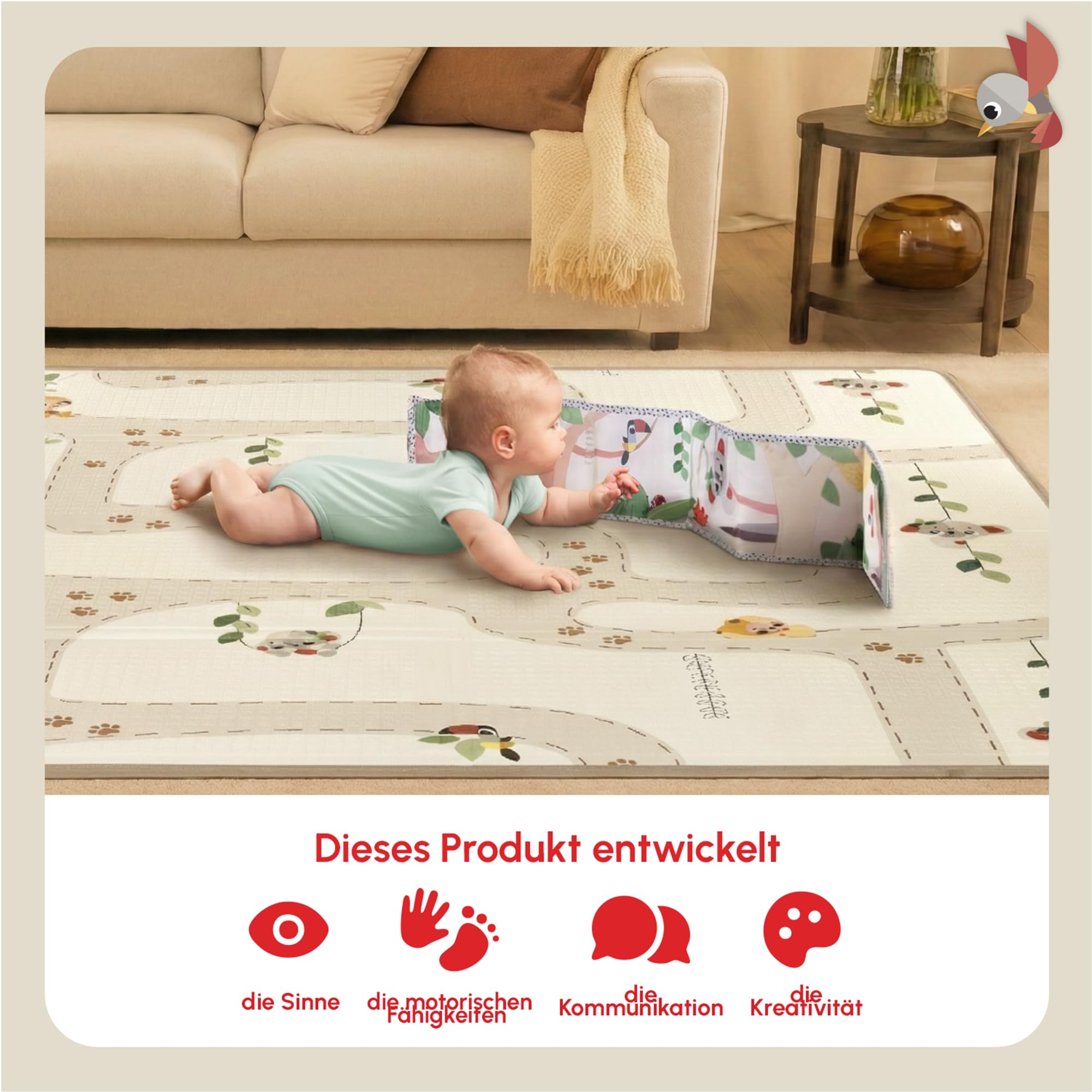 Tiny Love Faltbare Spielmatte Baby, Spielmatte Baby, ab 0 Monaten, Doppelseitig, Leichte und Faltbare Spieldecke, 150 × 150 cm, Weich und Dick (1 cm), Wasserabweisend, Pflegeleicht, Boho Chic - 5