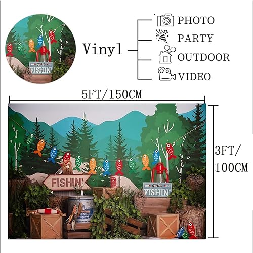 Miniatura 9 de Fondo de fotografía de pesca con plantas verdes bosque, para niños, fiesta de cumpleaños, pastel, retrato para baby shower, fiesta, accesorios para