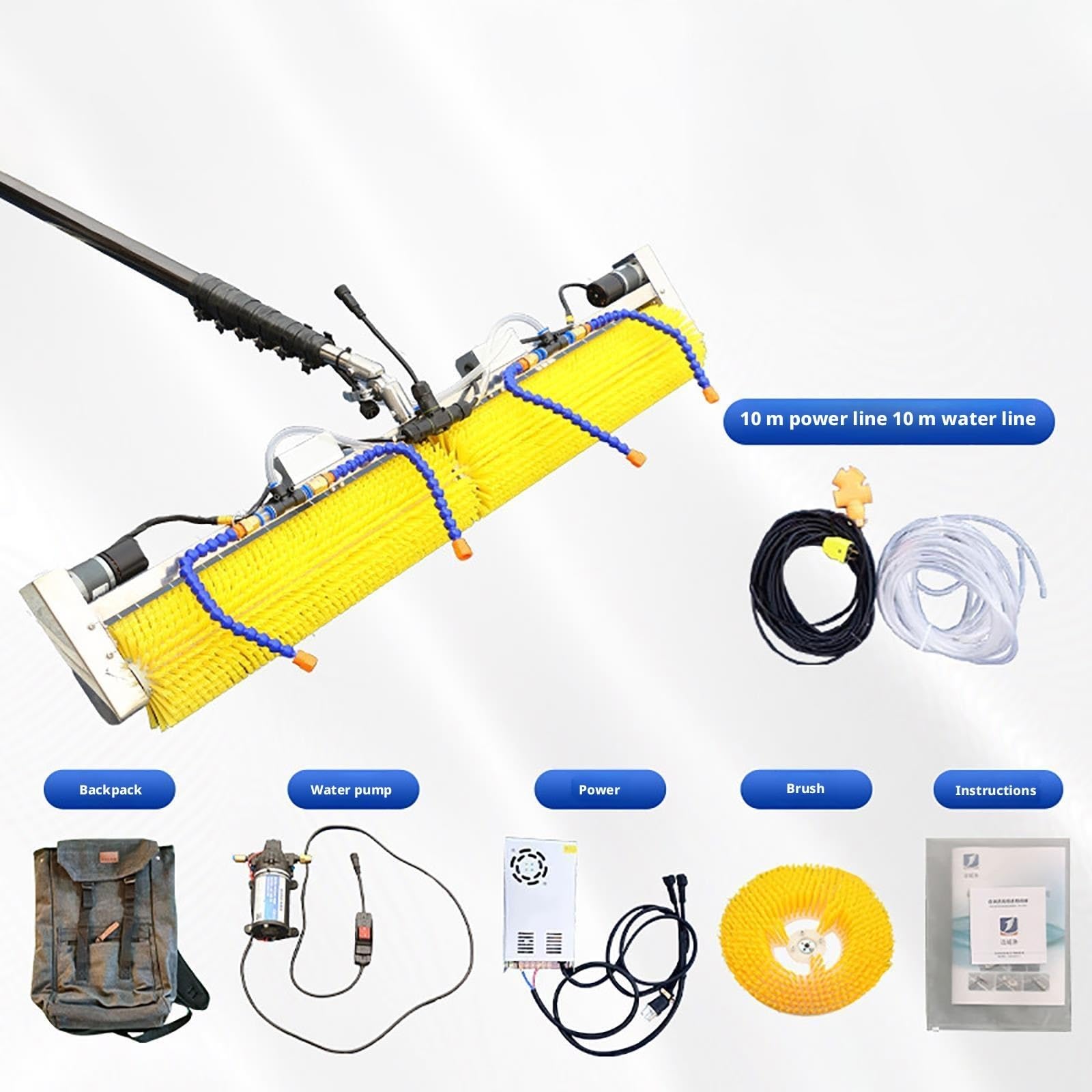 Robot eléctrico de Limpieza de Paneles solares con pértiga telescópica y Cepillo de Agua para un Mantenimiento eficiente de módulos solares y Ventanas Exteriores.