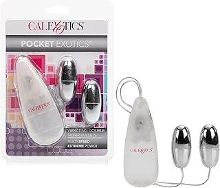 CalExotics Pocket Exotics Wired Remote Double Bullet Vibrator - Sex Toys for Couples - Adult Vibe Eggs Massager - Silver