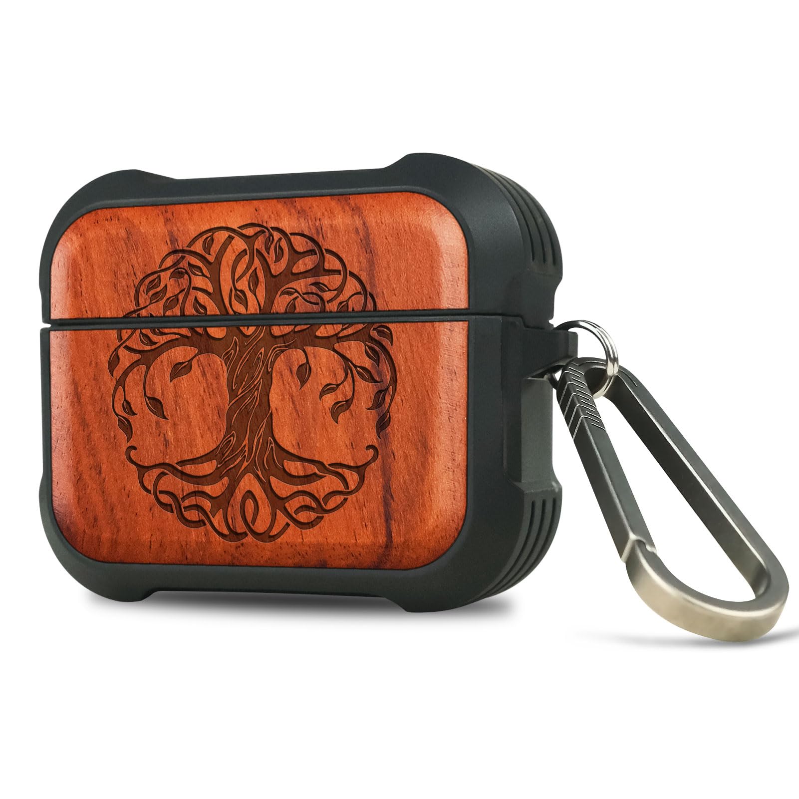 Carveit Wooden Case for AirPods Pro 2nd/1st Gen Case, Wood Artisan Engraved & TPU Shockproof Cover, Titanium Quick Released Clasp, Wireless Chargers