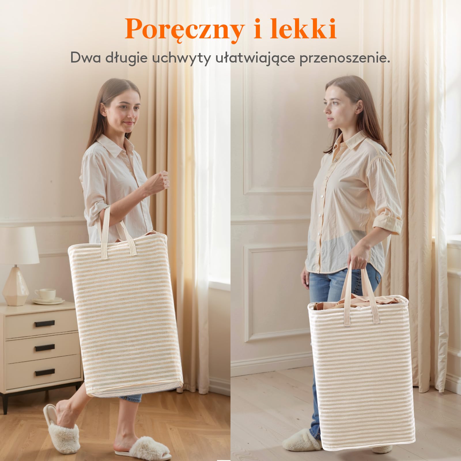 Lifewit Kosz na pranie, 75 l, duży kosz na pranie, składany pojemnik na pranie, wodoszczelny, pojemnik do sortowania prania, z uchwytami, na ubrania, ręczniki, zabawki, beżowy