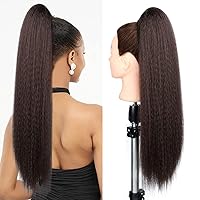 Vista 10 de WIGNEE Extensión de cola de caballo larga rizada recta y envolvente, extensión de cola de caballo Yaki negro natural para mujeres negras, Marrón
