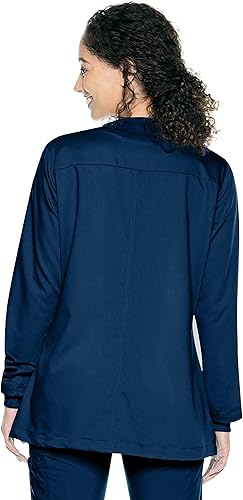 Vista 3 de Urbane Chaqueta médica de cuello redondo con 3 bolsillos para mujer, diseño moderno y a medida 9871