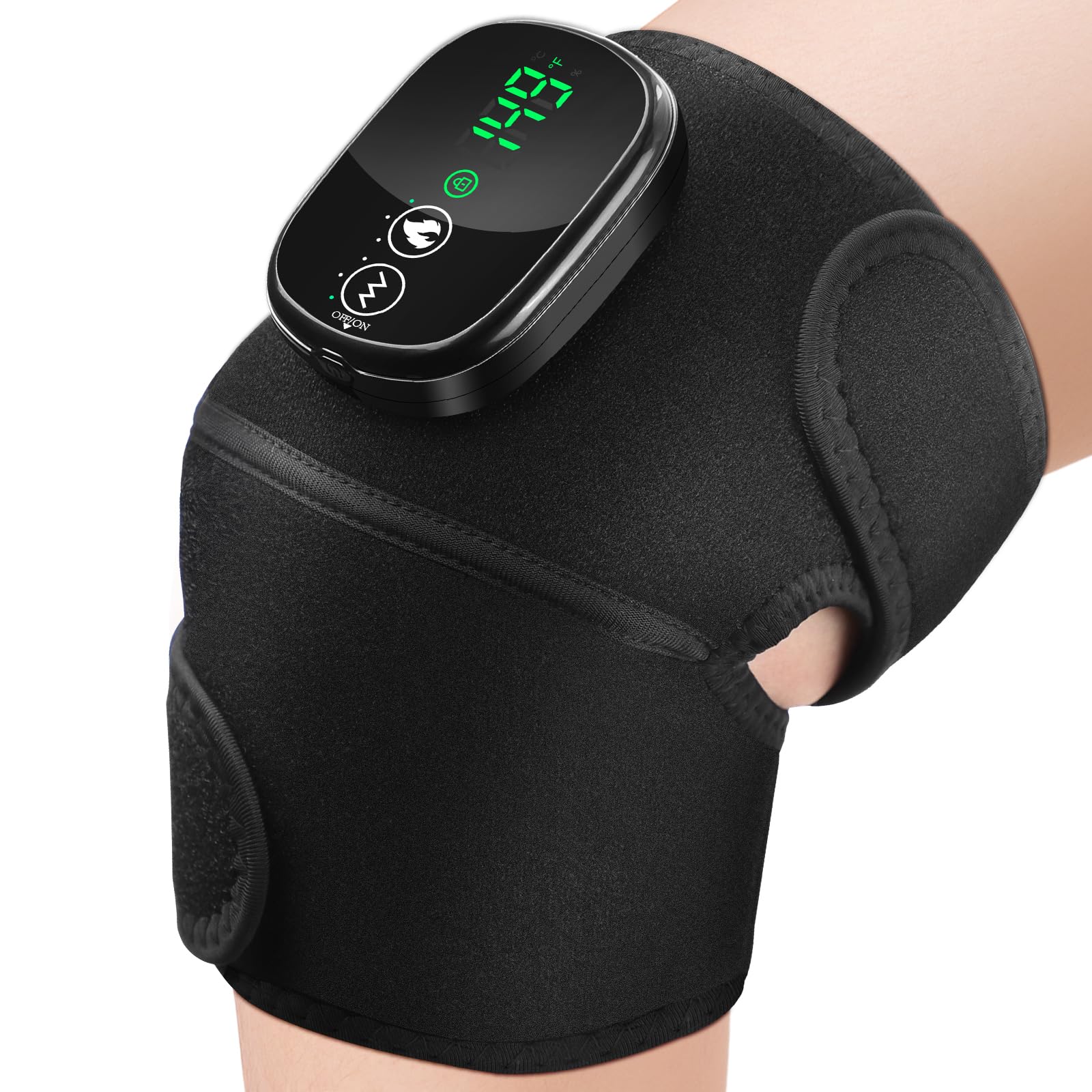 Kabellose beheizte Kniebandage mit Rotlicht und Vibration - Verstellbare Kniebandage mit 3 Wärmestufen, 3 Massagemodi, 5000mAh Akku - Tragbares Heizkissen für Kniestütze und Muskelentspannung