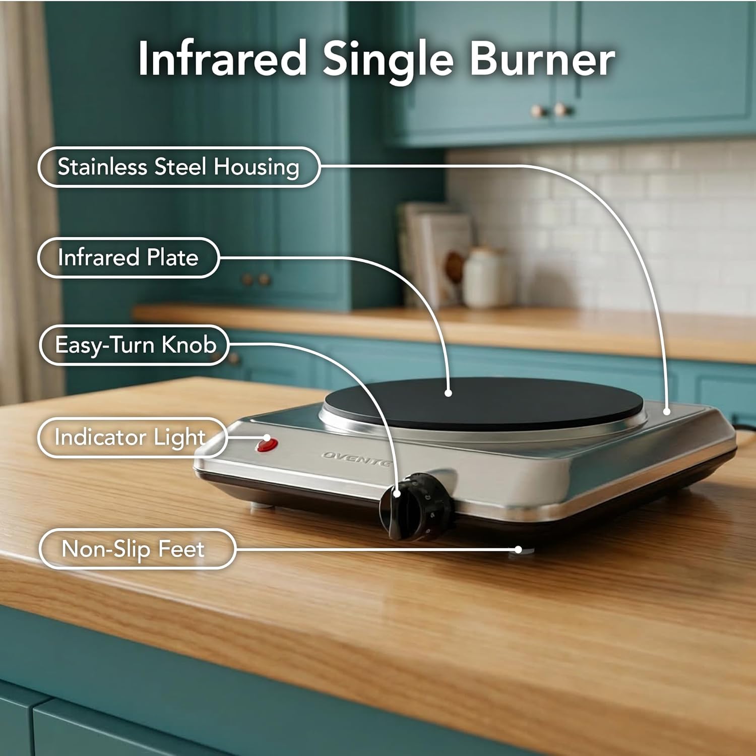 Ovente BGI201S Portable Infrared Cooktop 1000W | Ceramic Burner