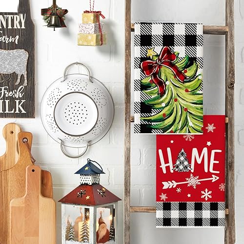 Miniatura 3 de Artoid Mode Juego de 2 toallas de cocina de Navidad con moño, diseño de árbol de Navidad de búfalo, 18 x 26 pulgadas, decoración de estrellas