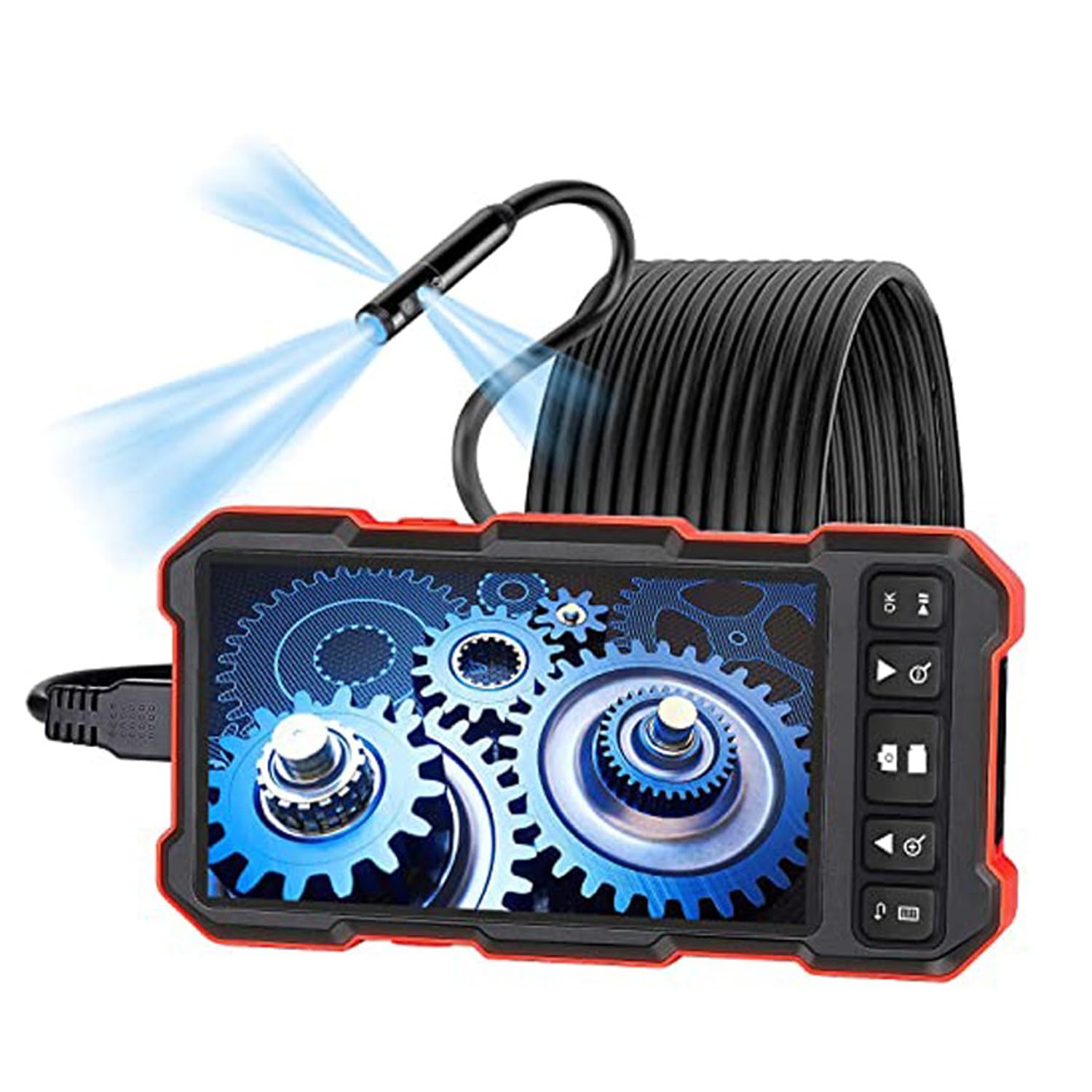 Caméra endoscopique industrielle avec écran couleur IPS 4,5 pouces, triple camera canalisation 7,9 mm, câble rigide divisé, étanchéité IP67, idéale pour l'entretien automobile et des canalisations(2M)