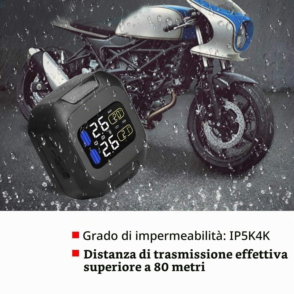 Bediffer di monitoraggio della Pressione dei Pneumatici con sensore TPMS Wireless Universale per Moto con 2 sensori Esterni per Moto