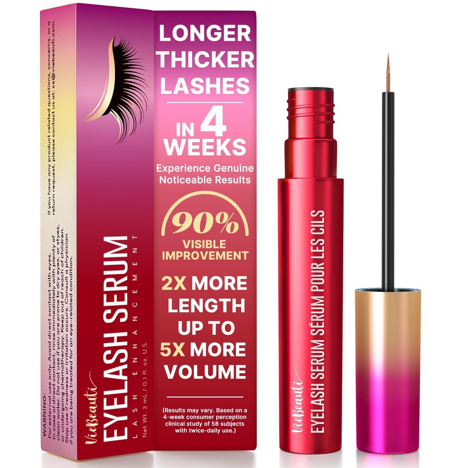 VieBeauti Premium Eyelash Growth Serum: Lash Enhancing Serum with Advanced Formula to Boost Longer Fuller and Thicker Looking Lashes - Vegan & Cruelty-Free for Sensitive Eyes 3mL 3-Month Supply