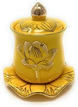 Houlu 1 copo de altar de cerâmica, copo de oferta de água benta, copo de adoração budista tibetano - amarelo