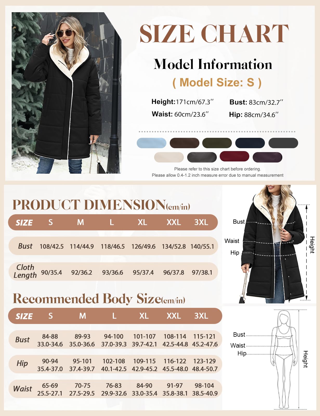 Vancavoo Manteau d’Hiver Femme Mi-Long Matelassé à Capuche Décontracté | Déperlant Parka avec Doublure Polaire Chaude, Capuche Fixe, Zip et Boutons-Pression, 2 Poches Latérales