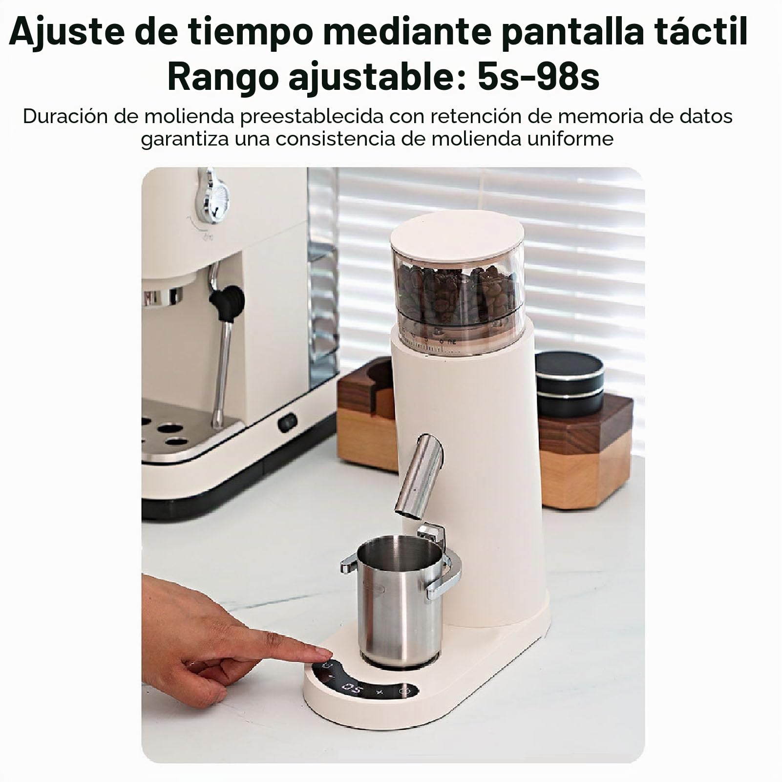 Dpofirs Molinillo de café de Burr, Molinillo de café de Dosis Individual Eléctrica, con 60 Configuraciones de Rutina, 80 G de Capacidad, Soporte de Portafiltro para Espresso Goteo Francés (685