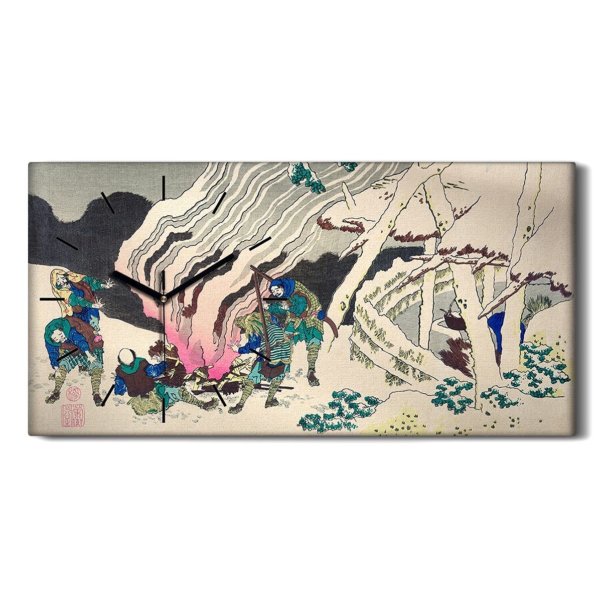 Horloge sur toile motif samouraï asiatique abstrait avec mains noires