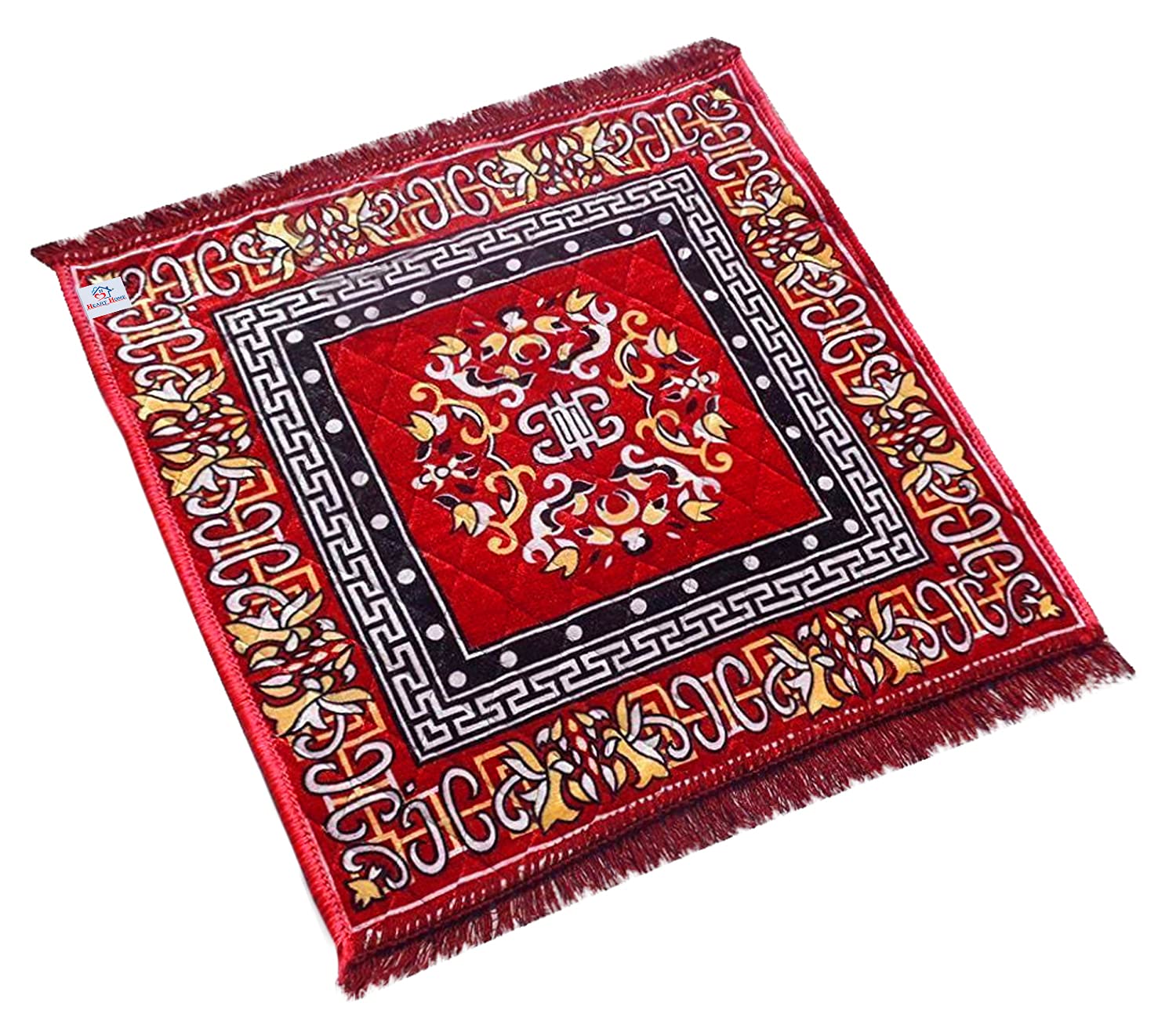 Kuber Industries Heart Home Rangoli Design Velvet Square Pooja Mat (Maroon), 49 Centimeters, 47 Centimeters