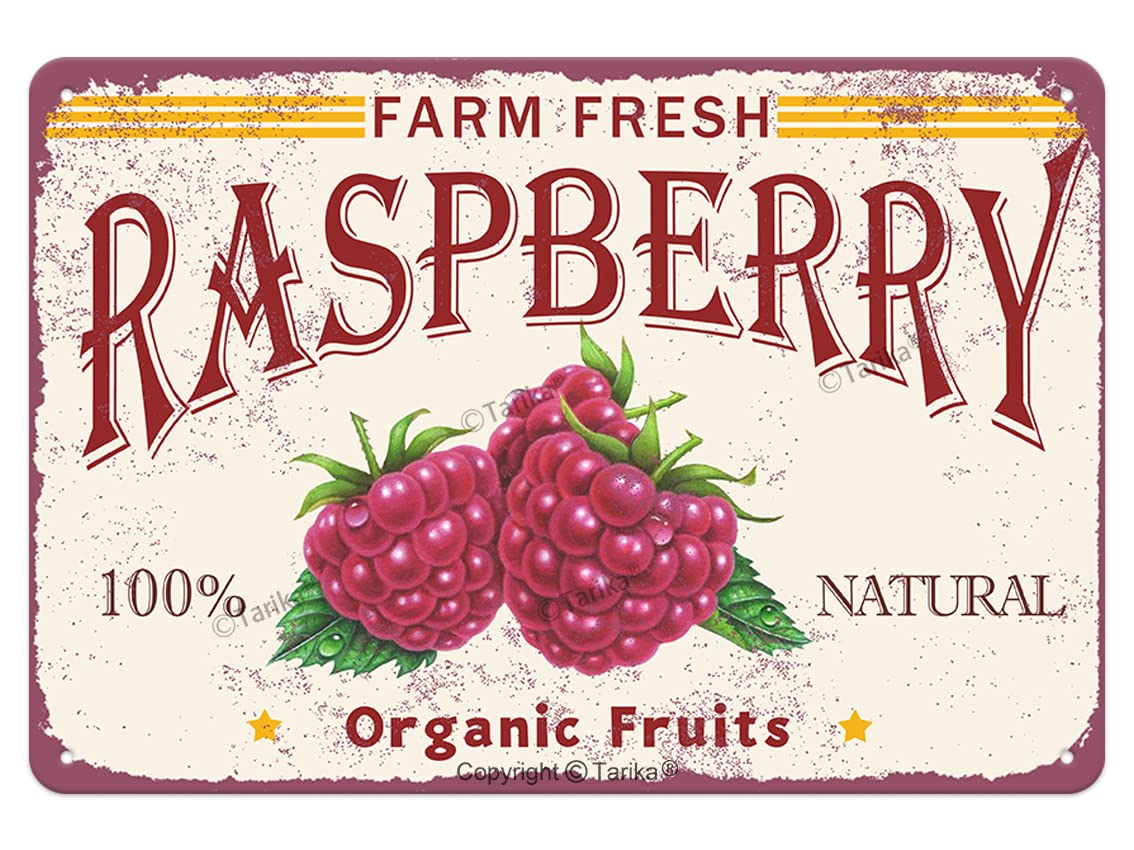 Biopracess Metalpostera3329 Farm Fresh Raspberry Fruit Iron Tin Sign Metal Sign Retro Vintage Tin Sign Metal Poster Wall Art Decor 8X12 Inches