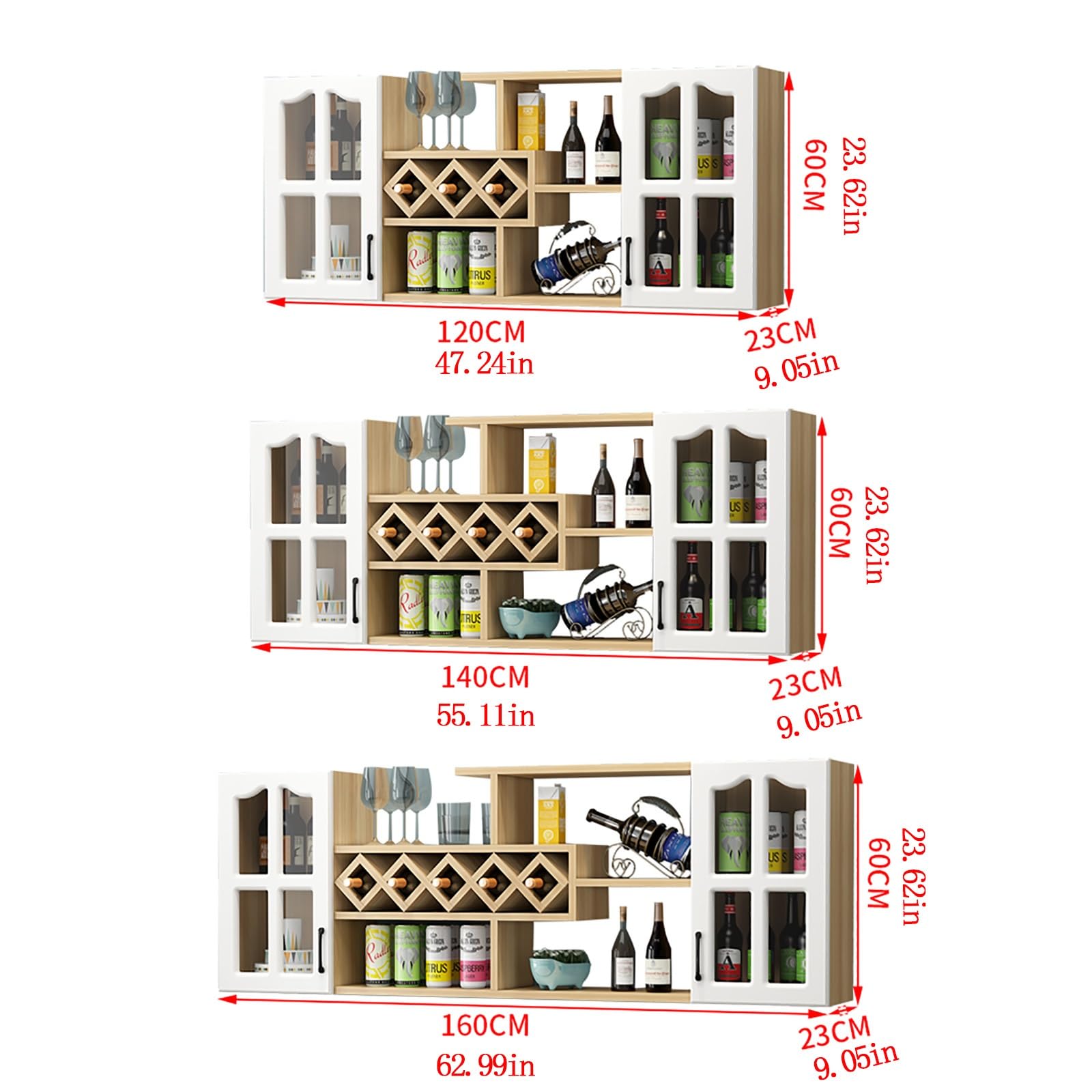 Weinregal, Wandmontiert, Holz-Wand-Weinregal, Flaschenhalter Für Schrank, Hängendes Weinregal Aus Holz, Weinlager-Präsentationsregal Für Haus, Bar, Küche, Esszimmer(A,47.24 in*9.05 in*23.62 in)