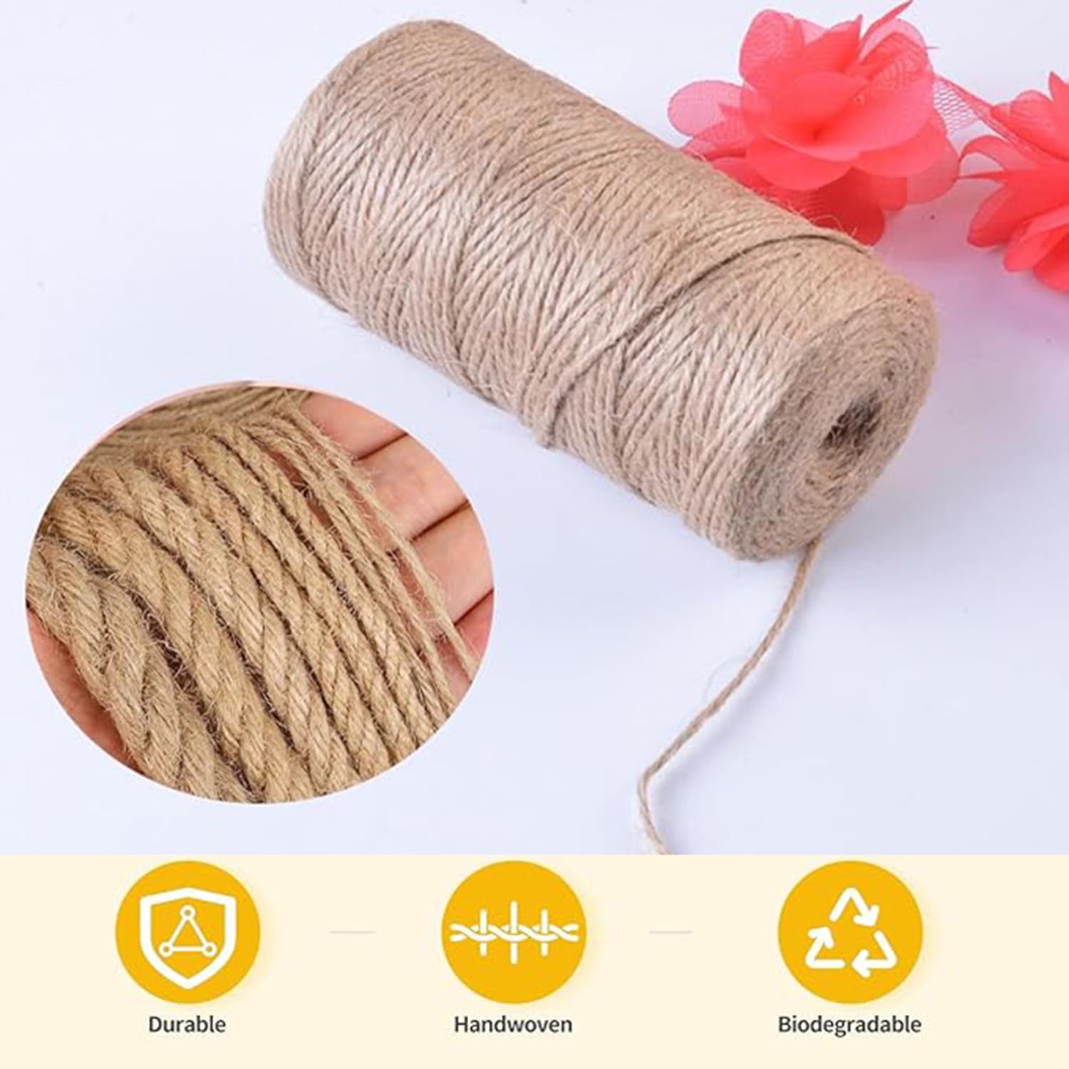 Cuerda de yute natural para gatos para reparar árboles de postes de rascado, cuerda de bricolaje, para agrupar jardín, patas de muebles, decoración artística (18 mm x 30 metros)