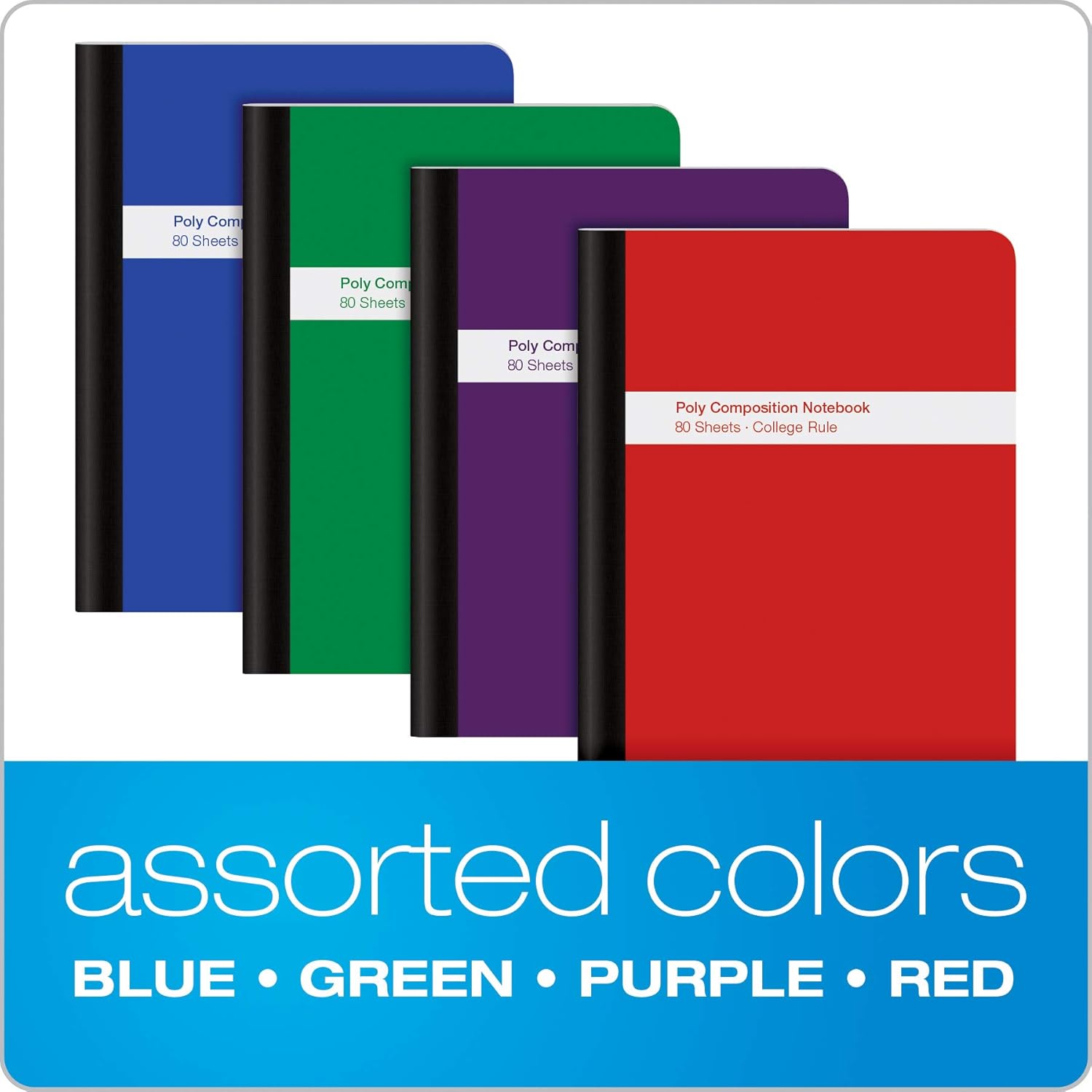 Oxford Poly Composition Notebook 4 Count, College Ruled Paper, 9-3/4 x 7-1/2 Inches, 80 Sheets, Assorted Colors: Blue, Green, Purple, Red (64958) (Pack of 6)