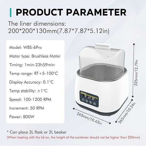 Miniatura 6 de LAB FISH Laboratorio Digital Lab Baño de agua Mezclador agitador magnético Capacidad 3L Equipo de calefacción termostática Revestimiento de acero