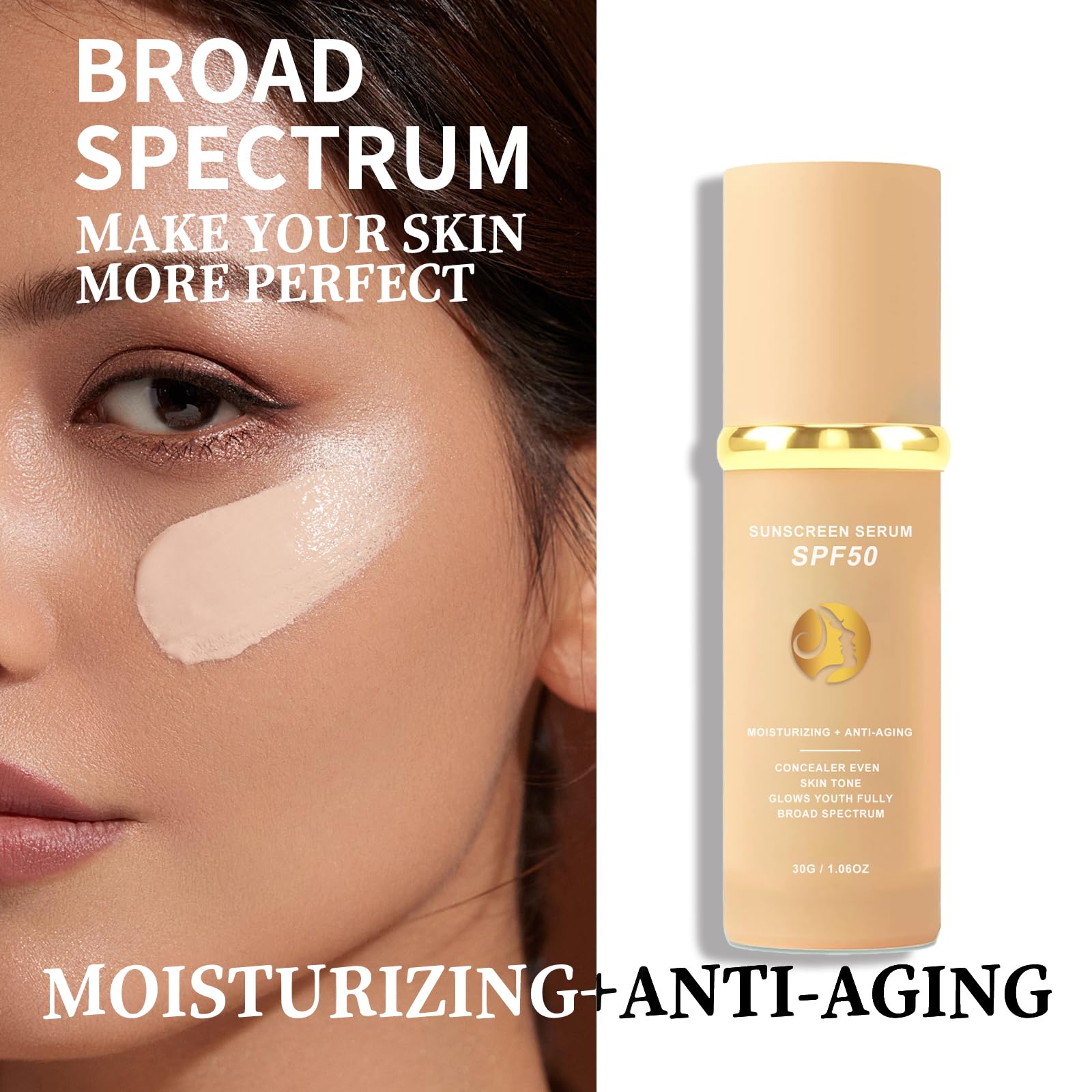 Shirleyllx 4-in-1 Foundation, Concealer and Moisturizer, Sunscreen serum SPF50, UVA/UVB Protection, moisturizing, With Olea Europaea Olive Fruit Oil, Hyaluronic Acid, Stay up to 24H, 30ml (1pc) - Image 3