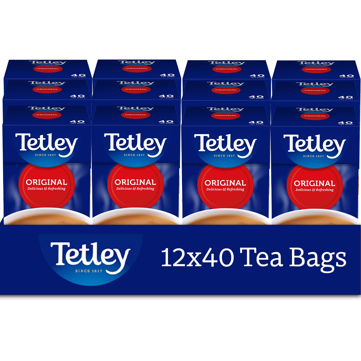 Tetley Original Black Tea Bags - Full Flavoured British Brew - Perfect for Breakfast or Anytime - Rainforest Alliance Certified - 480 Teabags (12x40 Pack)