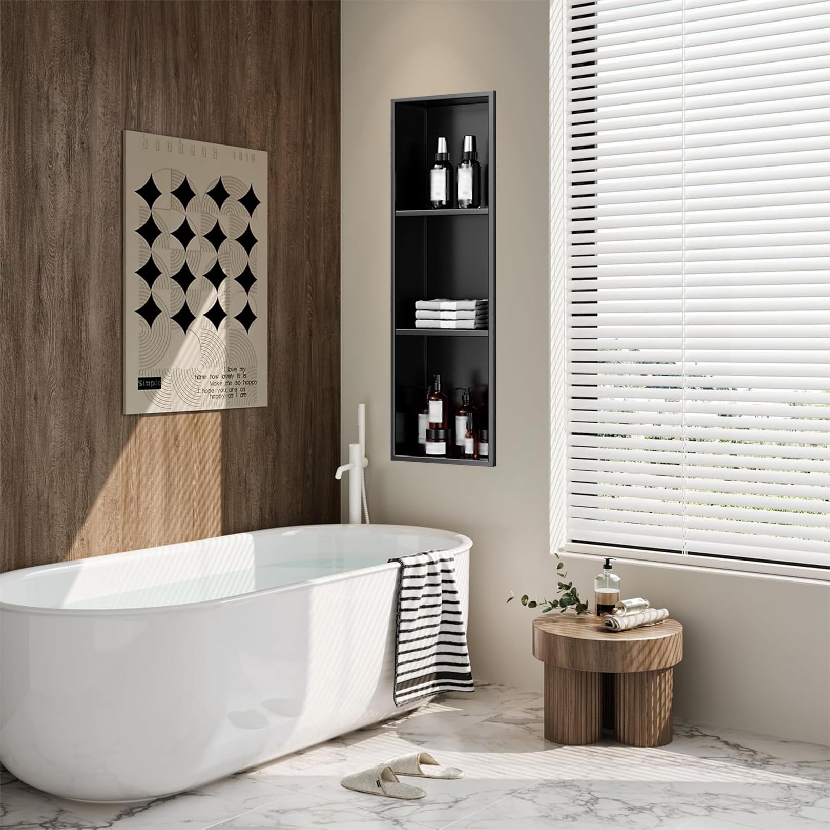 Bernkot Stainless Steel Shower Niche 18" X 12" Matte Black With Led Light Waterproof No Tile Need Shower Niche For Bathroom Storage Recessed Wall Niches