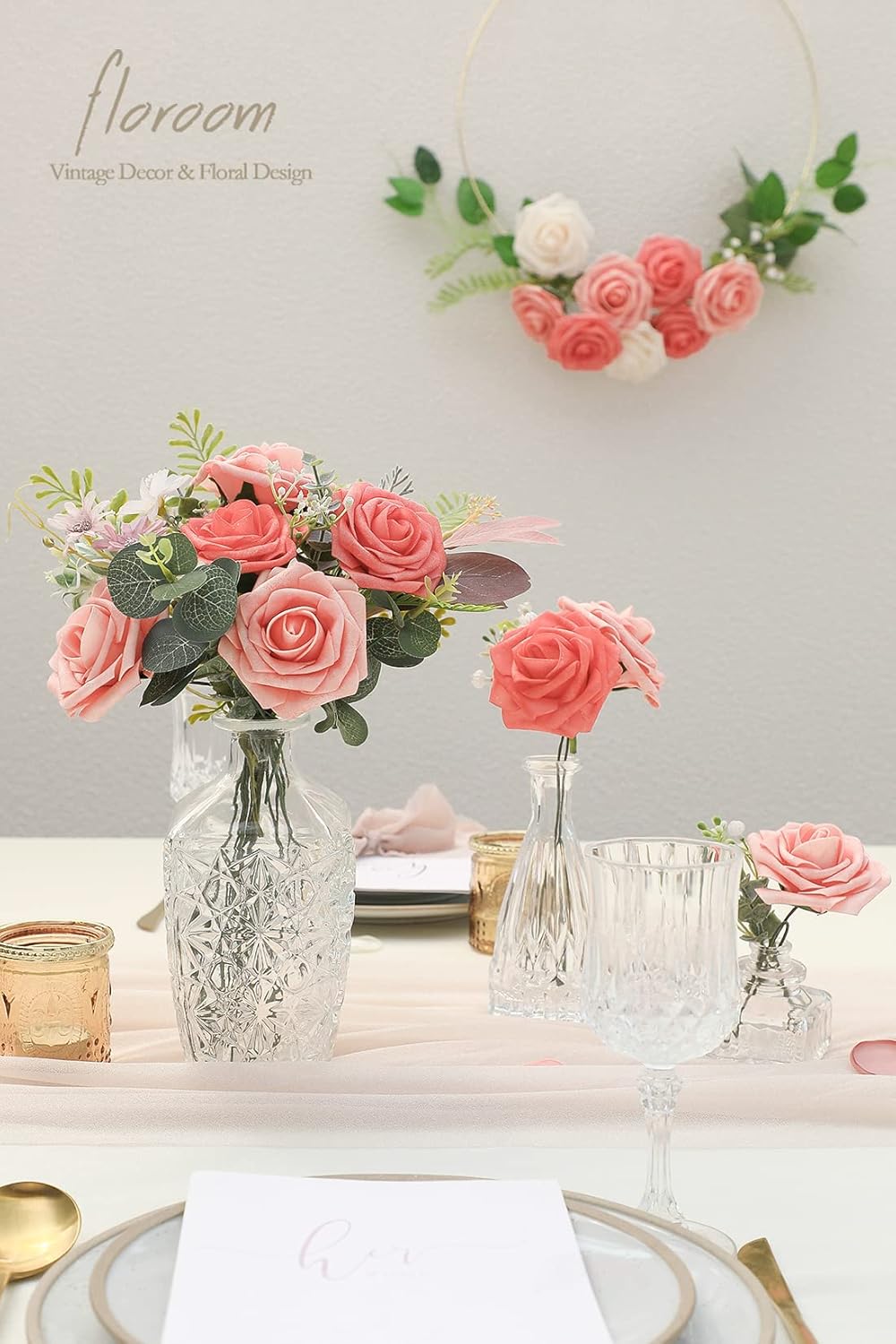 Floroom Artificial Flowers 25pcs Real Looking Mixed Living Coral Foam Fake Roses with Stems for DIY Wedding Bouquets Bridal Shower Centerpieces Floral Arrangements Party Tables Home Decorations - Image 2