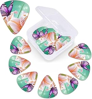 Lilies and Butterfly print Guitar Picks 12 Pack Personalized Guitar Picks with Storage Box Guitar Accessories for Ukulele Electric Acoustic Guitars Bass