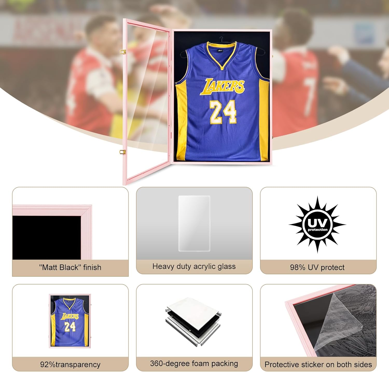 Jersey Frame Display Case, Large Shadow Box Display Case Jersey Case Sturdy and Durable w/ UV Protection for Sports Jerseys Football Baseball Basketball Soccer Hockey Shirt and Uniform (Pink) - Image 5