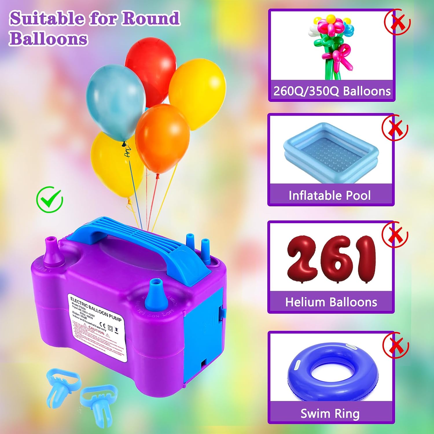 QIPUMP Balloon Pump Electric,110V 600W Balloon Blower Inflator Dual Nozzle Air Pump Balloons Inflator for Decoration, Party, Sport,Gifts:2 Balloon Tying Tools image 4