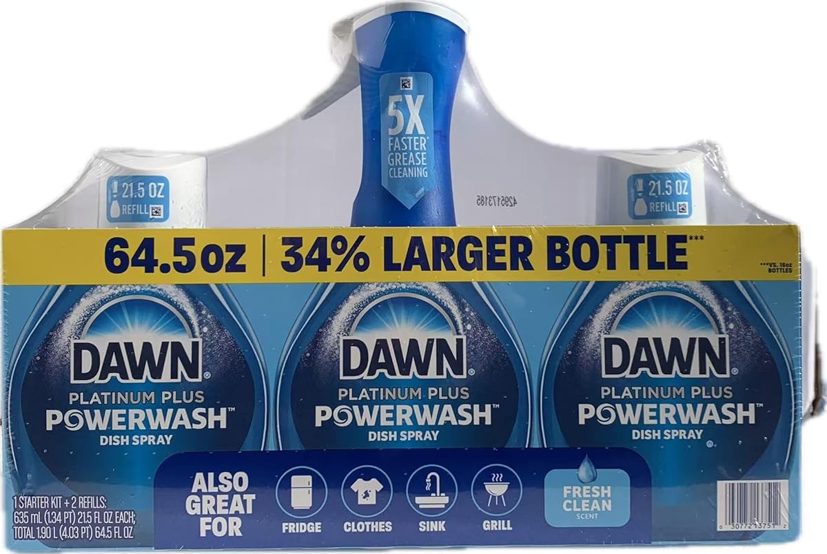 Dawn Platinum Powerwash, Fresh Scent, 1 Starter Kit + 2 Refills (21.5oz each - 3 Piece Set)