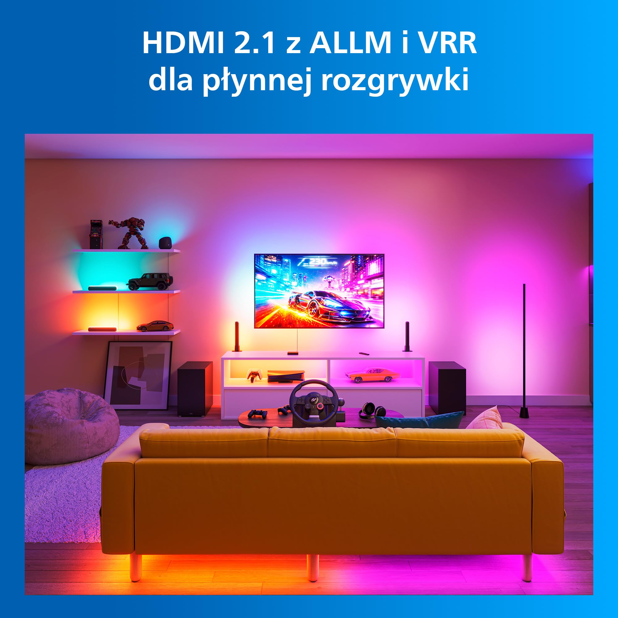 Philips Smart Lighting HDMI 2.1 Sync Box 8K z Podświetleniem TV 55"–65", Taśma LED RGBIC, Ultra Szybkie Odświeżanie, Personalizowane Oświetlenie, Łatwy Montaż, TV, Filmy, Gaming